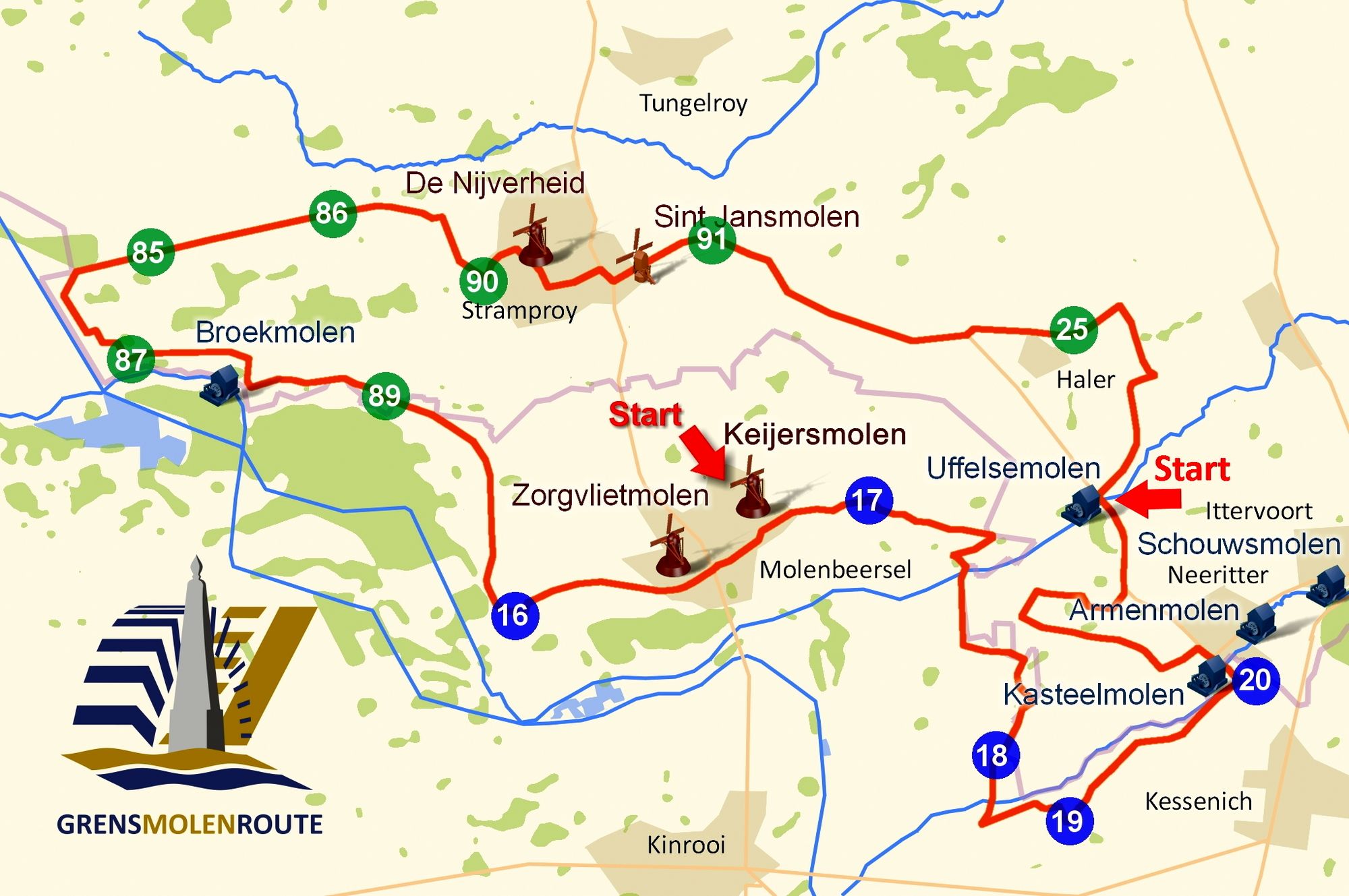 Toeren in Noord-Limburg tussen molens, natuurgebieden en landsgrenzen